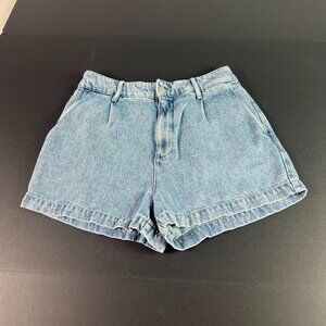 7 For All Mankind Jean Shorts Women 29* High Rise Pleated Blue Denim Jort Tag 29